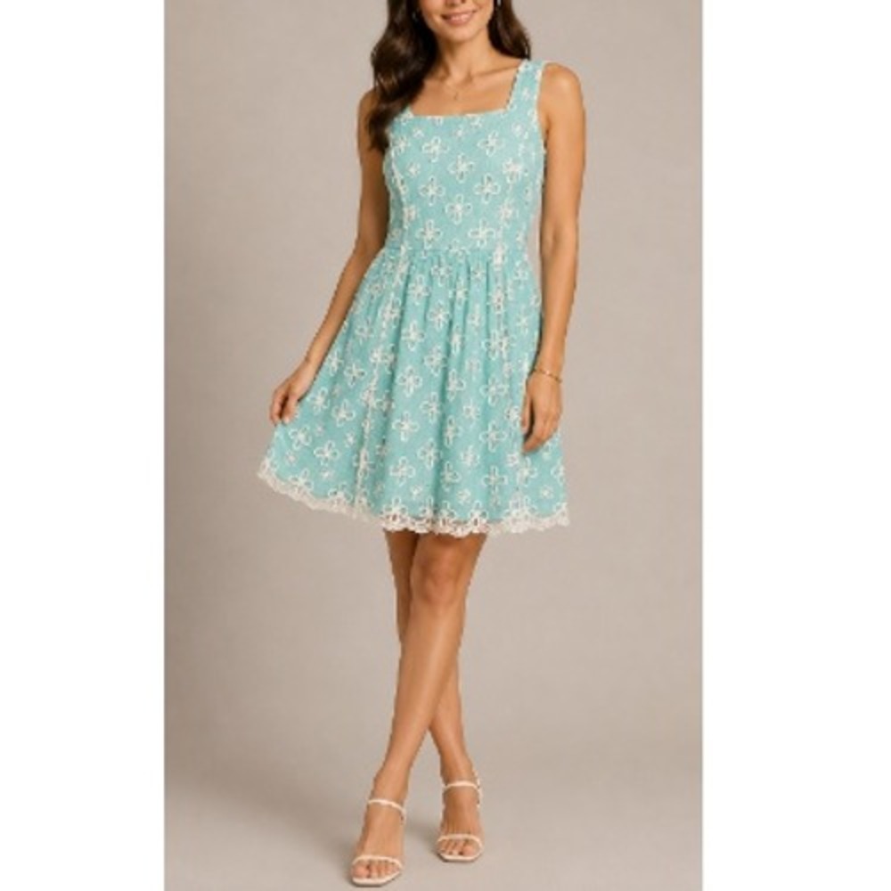 Jennifer Lopez Women's‎ Turquoise Blue Eyelet Lace Fit Flare Dress Size 16 Plus